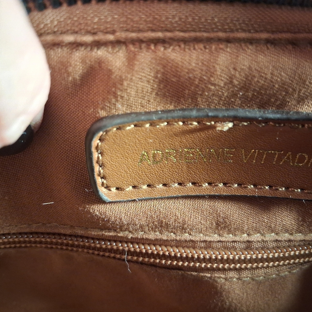 Adrienne Vittadini Brown and Cream Striped Satchel - Picture 4 of 5